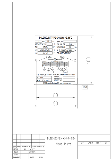 25kVA distribution pole transformer nameplate 25kVA distribution pole transformer nameplate
